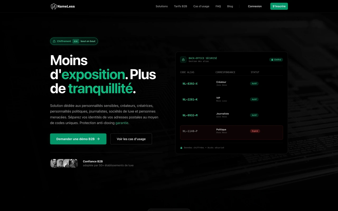 Nameless - Protection anti-doxing pour VIP et établissements de luxe
