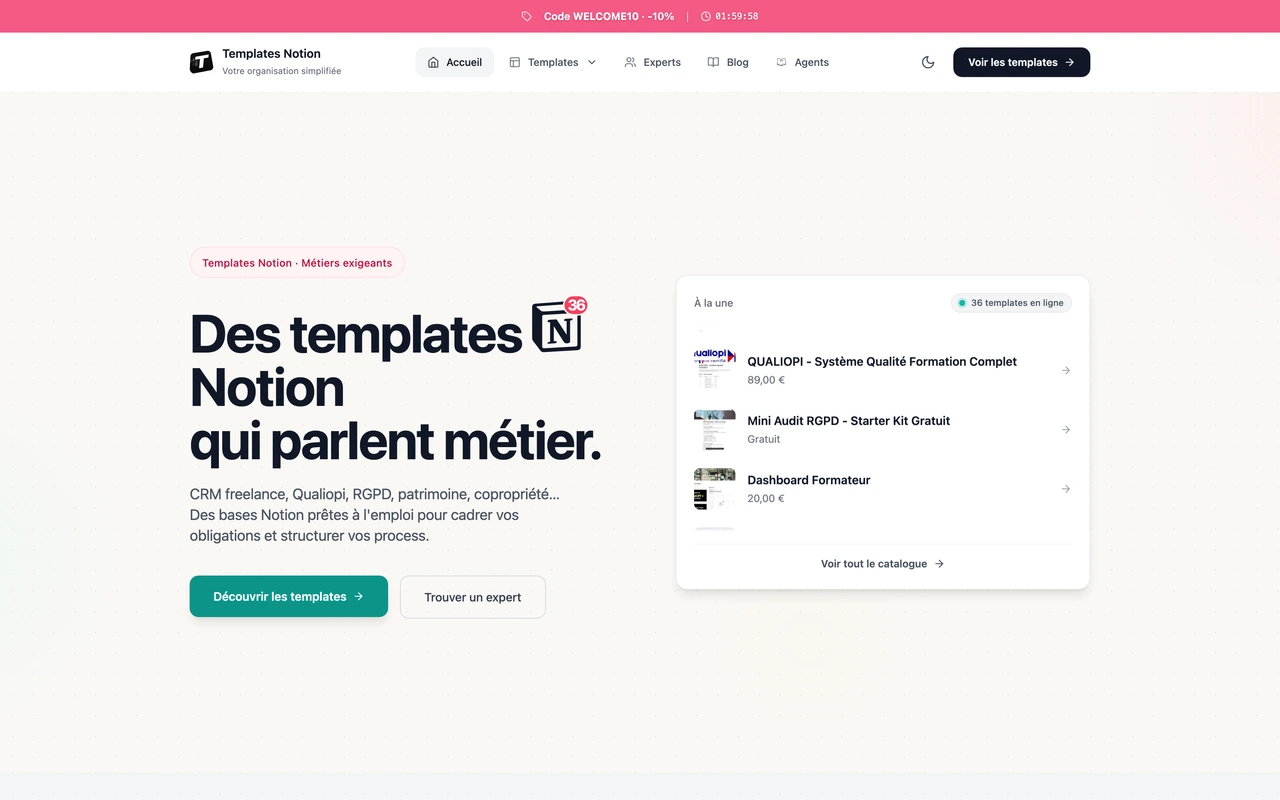 Développement d'un marketplace complet de template Notion pour les entreprises